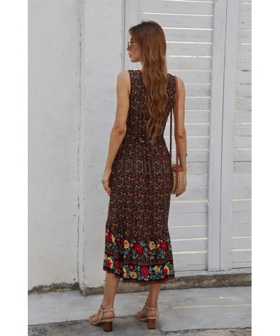 Women Summer Bohemian Floral Print V Neck Sleeveless Sundress Flowy Casual Midi Dress Black $19.27 Dresses