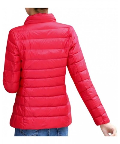 Light Weight Puffer Jacket for Women Long Sleeve Stand Collar Coat Slim Fit Down Jacket Zip Up Puffer Jacket Outwear Red $7.9...