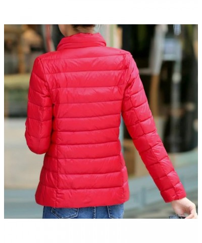 Light Weight Puffer Jacket for Women Long Sleeve Stand Collar Coat Slim Fit Down Jacket Zip Up Puffer Jacket Outwear Red $7.9...