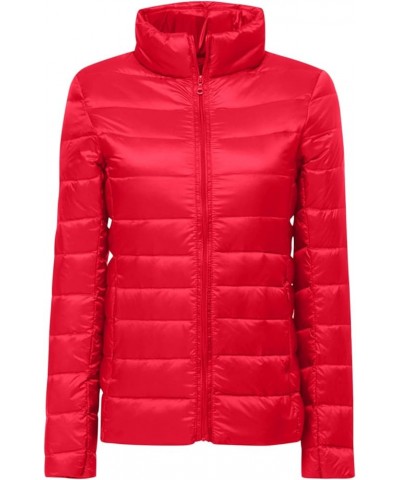 Light Weight Puffer Jacket for Women Long Sleeve Stand Collar Coat Slim Fit Down Jacket Zip Up Puffer Jacket Outwear Red $7.9...