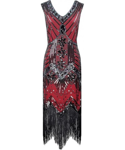 Vintage Women's Flapper Dresses 1920s Sequin Beaded Fringed Great Gatsby Dress Wine $24.88 Dresses