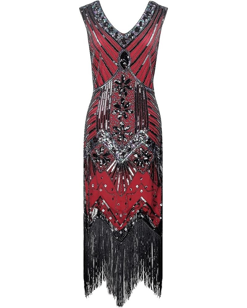 Vintage Women's Flapper Dresses 1920s Sequin Beaded Fringed Great Gatsby Dress Wine $24.88 Dresses