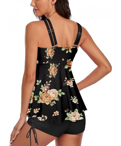 Two Piece Athletic Swimsuit for Women Ruffle Tankini Tops V Neck Bathing Suits with Tummy Control Boyshorts Black & Floral $2...