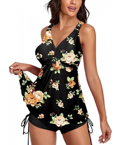 Two Piece Athletic Swimsuit for Women Ruffle Tankini Tops V Neck Bathing Suits with Tummy Control Boyshorts Black & Floral $2...