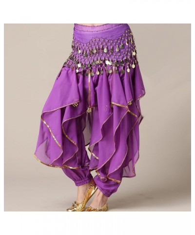 Belly Dance Harem Pants Tribal Arabic Halloween Pants with Gold Trim US0-14 Purple $9.65 Pants