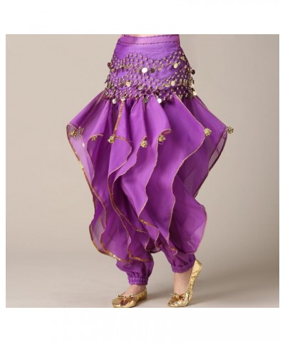 Belly Dance Harem Pants Tribal Arabic Halloween Pants with Gold Trim US0-14 Purple $9.65 Pants