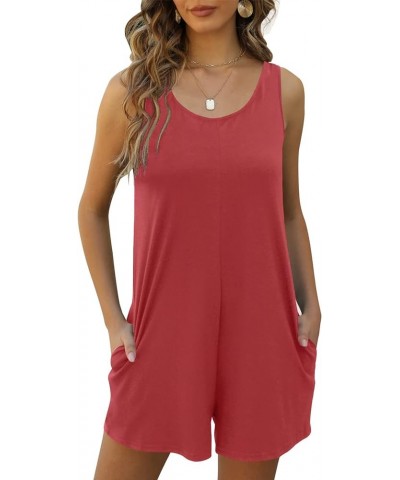 Womens Summer Casual Loose Tank Romper Sleeveless Crewneck Jumpsuit Shorts Romper with Pockets Pink $11.79 Rompers