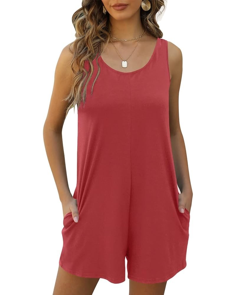 Womens Summer Casual Loose Tank Romper Sleeveless Crewneck Jumpsuit Shorts Romper with Pockets Pink $11.79 Rompers