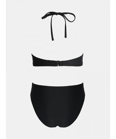 Women Swimsuit Bikini Sets Halter Triangle Mesh Mid Rise Cheeky Two Piece Bathing Suit Black $16.45 Swimsuits