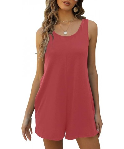 Womens Summer Casual Loose Tank Romper Sleeveless Crewneck Jumpsuit Shorts Romper with Pockets Pink $11.79 Rompers