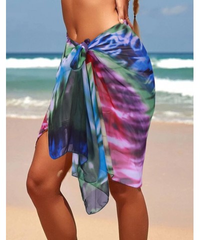 Women's Short Sarong Wrap Swimsuit Skirt Bikini Swimwear Beach Wrap Shirts 004-rainbow $9.51 Swimsuits