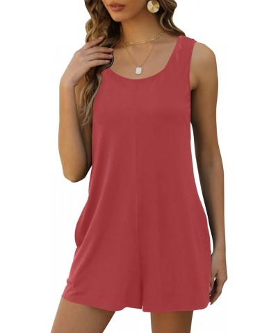 Womens Summer Casual Loose Tank Romper Sleeveless Crewneck Jumpsuit Shorts Romper with Pockets Pink $11.79 Rompers