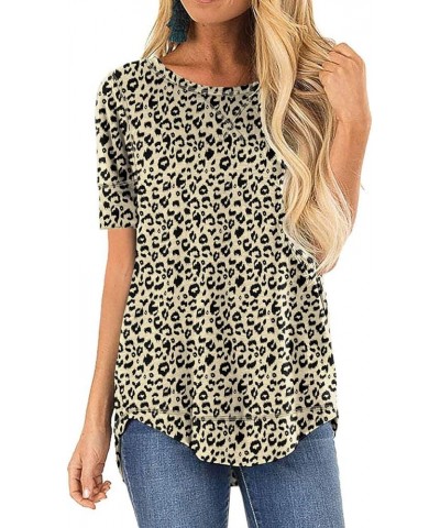 Summer Tops for Women Short Sleeve Side Split Casual Loose Tunic Top B-04 Fp Leopard Beige $17.69 Vests