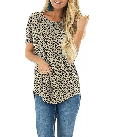 Summer Tops for Women Short Sleeve Side Split Casual Loose Tunic Top B-04 Fp Leopard Beige $17.69 Vests