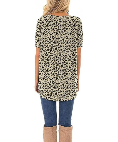 Summer Tops for Women Short Sleeve Side Split Casual Loose Tunic Top B-04 Fp Leopard Beige $17.69 Vests