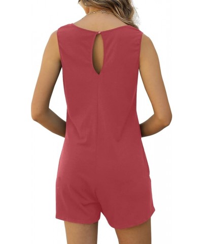 Womens Summer Casual Loose Tank Romper Sleeveless Crewneck Jumpsuit Shorts Romper with Pockets Pink $11.79 Rompers