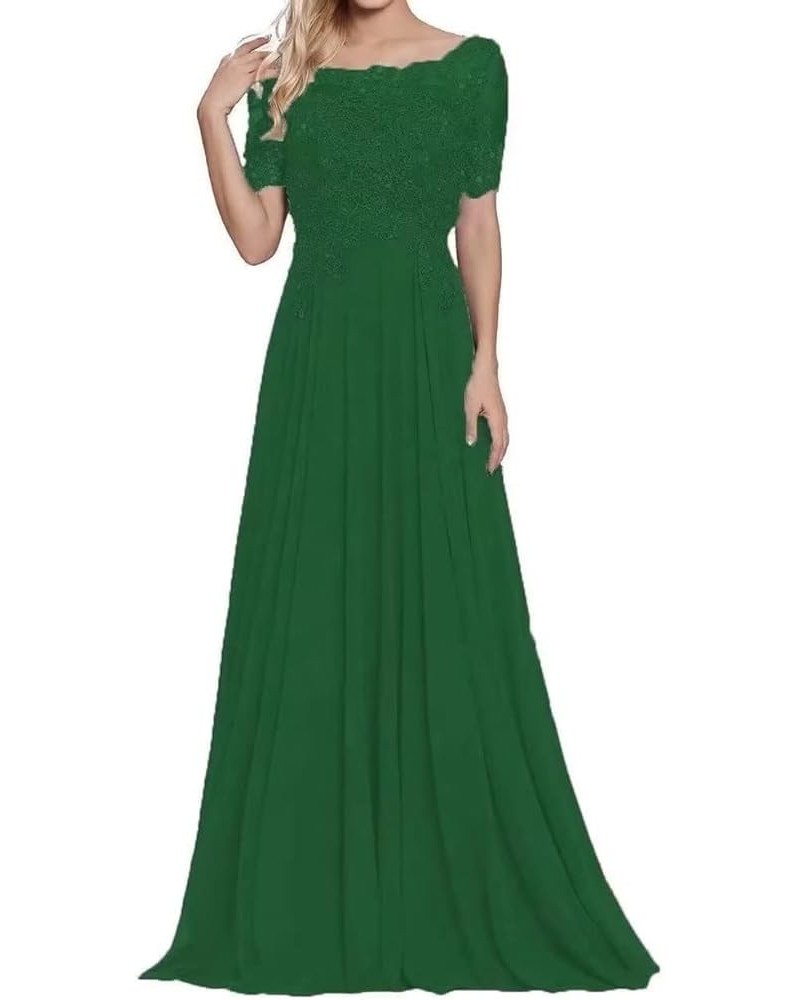 Women's Laces Mother of The Bride Dresses Short Sleeve Chiffon Formal Evening Wedding Gowns Dark Green $33.18 Dresses