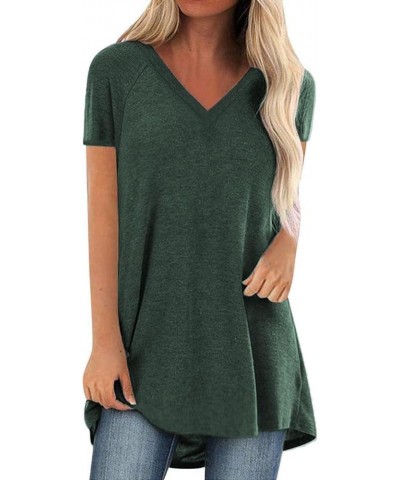 Tops Tunics for Women to Wear with Leggings, Casual Loose Fit V Neck Short/Long Sleeves T Shirt A-green $12.99 Tops