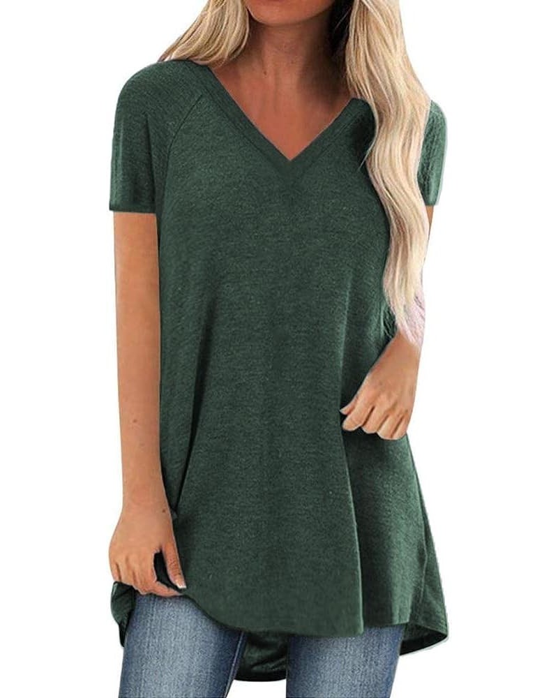 Tops Tunics for Women to Wear with Leggings, Casual Loose Fit V Neck Short/Long Sleeves T Shirt A-green $12.99 Tops