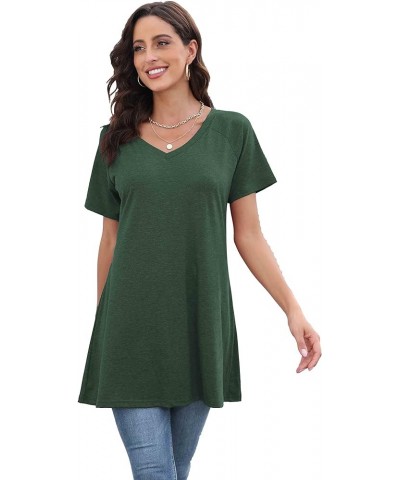 Tops Tunics for Women to Wear with Leggings, Casual Loose Fit V Neck Short/Long Sleeves T Shirt A-green $12.99 Tops