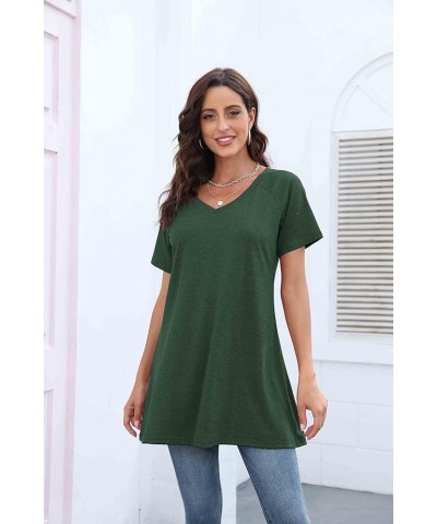 Tops Tunics for Women to Wear with Leggings, Casual Loose Fit V Neck Short/Long Sleeves T Shirt A-green $12.99 Tops