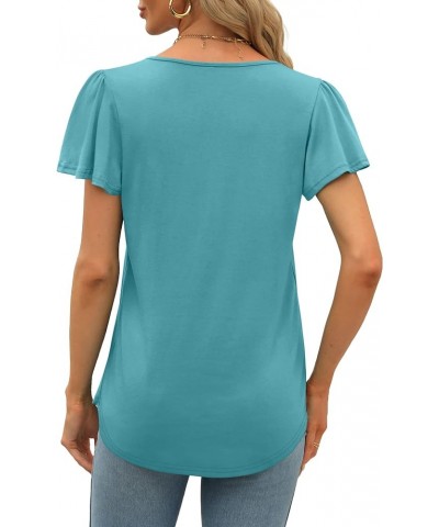 Womens Ruffle Sleeve Tops Square Neck Pleated Front T Shirts Loose Curved Hem Casual Summer Tunic S-3XL 006-turquoise $12.74 ...