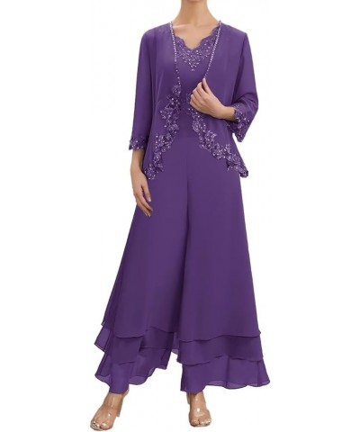 Mother of The Bride Pants Suits for Wedding Guest Dresses Lace Mother of Bride Dresses with Jackets Purple $36.97 Suits