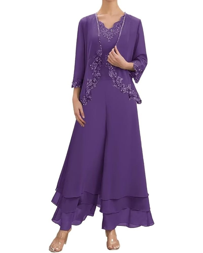 Mother of The Bride Pants Suits for Wedding Guest Dresses Lace Mother of Bride Dresses with Jackets Purple $36.97 Suits