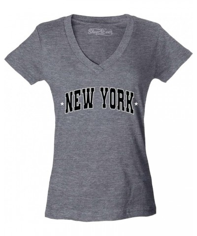 New York State Letter Print Stars Women's V-Neck T-Shirt Slim Fit Heather Charcoal $10.79 T-Shirts