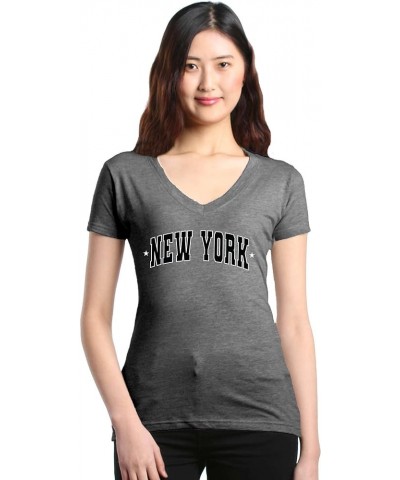 New York State Letter Print Stars Women's V-Neck T-Shirt Slim Fit Heather Charcoal $10.79 T-Shirts