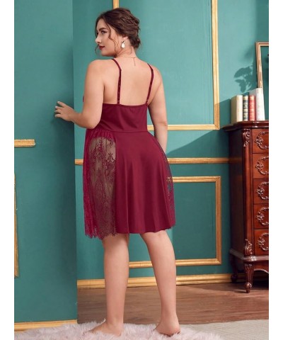 Women's Plus Size Lace Trim Backless Short Nightgown Sexy Chemise Cami Nightdress Burgundy $14.55 Sleep & Lounge