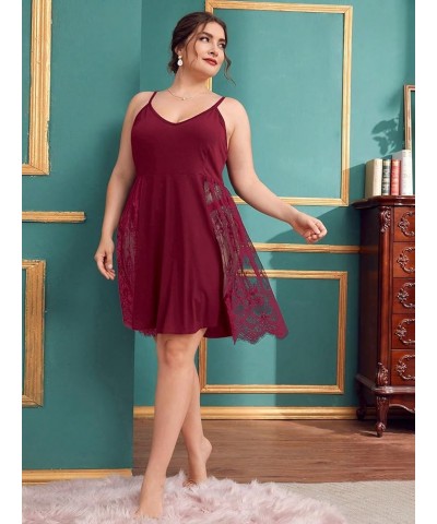 Women's Plus Size Lace Trim Backless Short Nightgown Sexy Chemise Cami Nightdress Burgundy $14.55 Sleep & Lounge