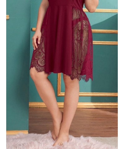 Women's Plus Size Lace Trim Backless Short Nightgown Sexy Chemise Cami Nightdress Burgundy $14.55 Sleep & Lounge