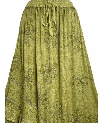 Women's Bohemian Western High Waist Boho Vintage Drawstring Embroidered Flared Ruffle Long Maxi Skirt Lime Green 2 $29.38 Skirts