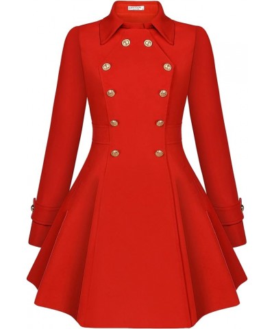 Women Winter Wool Coat Swing Pea Coats Double Breasted Thick Dress Coats A Line Mid-Long Trench Coat Jacket S-2XL Red $28.59 ...