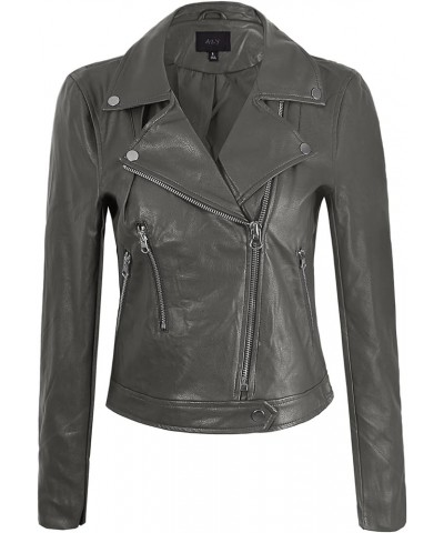 Women's Classic Faux Leather Zip Up Rider Style Moto Biker Jacket Yawcjl0020 Ash Grey $13.53 Coats