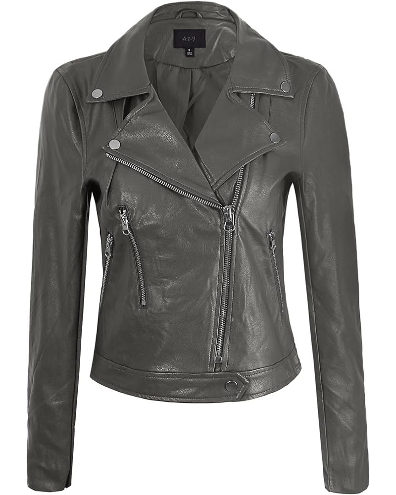 Women's Classic Faux Leather Zip Up Rider Style Moto Biker Jacket Yawcjl0020 Ash Grey $13.53 Coats