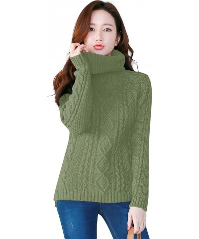 Women's Cotton Turtle Cowl Neck Aran Fishermen Fair Isle Cable Knit Sweater Soft Grass $23.39 Sweaters