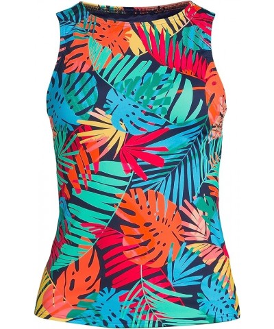 Women's Modest High Neck Tankini Top Swimsuit Deep Sea Navy/Multi Palm $16.56 Swimsuits