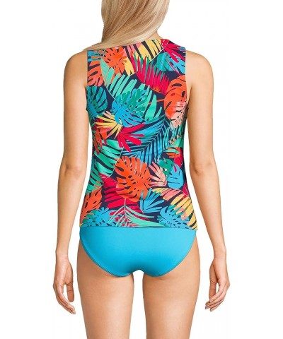 Women's Modest High Neck Tankini Top Swimsuit Deep Sea Navy/Multi Palm $16.56 Swimsuits