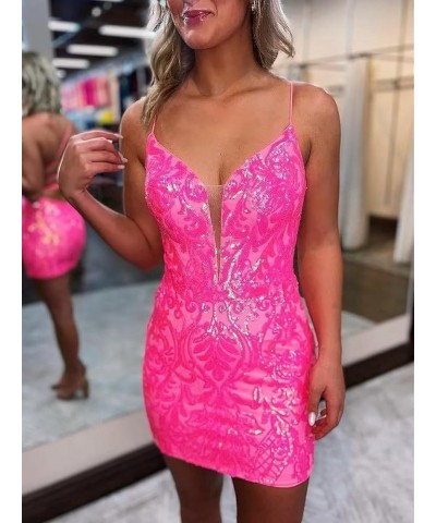 Sequin Homecoming Dresses 2023 for Teens Tight Short Prom Dress Spaghetti Straps Sparkly Cocktail Gown Rose Gold $28.04 Dresses