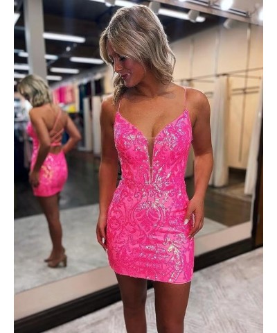 Sequin Homecoming Dresses 2023 for Teens Tight Short Prom Dress Spaghetti Straps Sparkly Cocktail Gown Rose Gold $28.04 Dresses