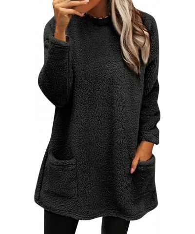 Cute Womens Tops Winter Warm Fleece Thickening Plus Size Casual Loose Lightweight Pullover with Pocket Black 4 $4.57 Shirts