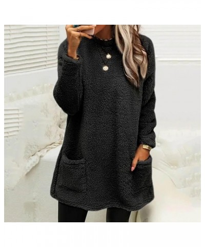 Cute Womens Tops Winter Warm Fleece Thickening Plus Size Casual Loose Lightweight Pullover with Pocket Black 4 $4.57 Shirts