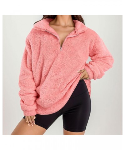 Women Sherpa Pullover Quarter Zip Sweatshirts Winter Long Sleeve Fluffy Soft Fleece Jackets Sweaters Plus Size Tops Pink $8.4...