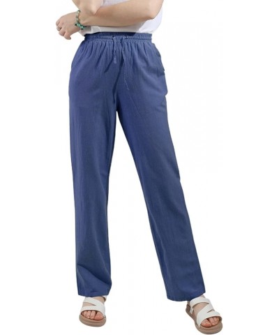 Women's Cotton Linen Pants Casual Drawstring Loose Elastic Waist Beach Trousers with Pockets Deep Blue $11.43 Pants