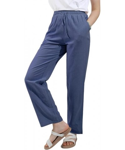 Women's Cotton Linen Pants Casual Drawstring Loose Elastic Waist Beach Trousers with Pockets Deep Blue $11.43 Pants