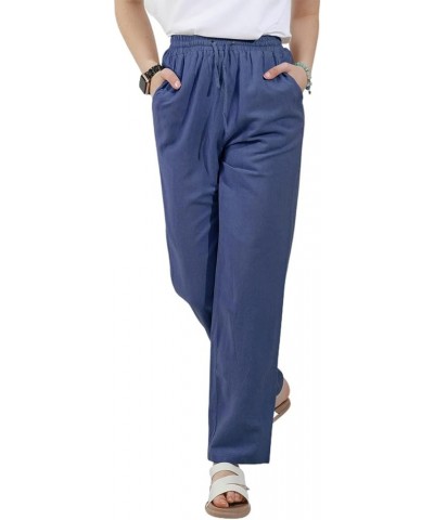 Women's Cotton Linen Pants Casual Drawstring Loose Elastic Waist Beach Trousers with Pockets Deep Blue $11.43 Pants