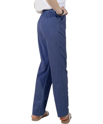 Women's Cotton Linen Pants Casual Drawstring Loose Elastic Waist Beach Trousers with Pockets Deep Blue $11.43 Pants