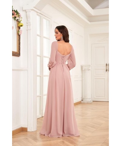 Long Sleeve Bridesmaid Dresses for Women Long Pleated Chiffon Formal Evening Dresses with Slit Hot Pink $32.99 Dresses